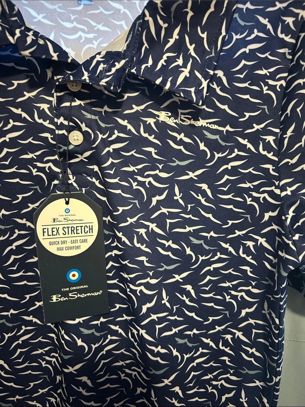 Boys Ben Sherman Navy Polo with White Shark Print